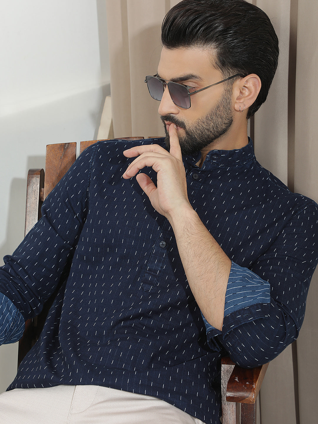Blue Vertical Striped 100% Cotton Kurta