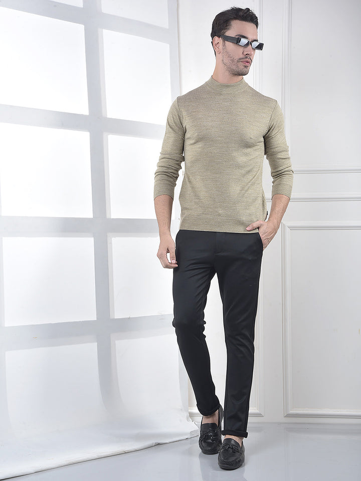 Beige High-Neck Knitted Sweater