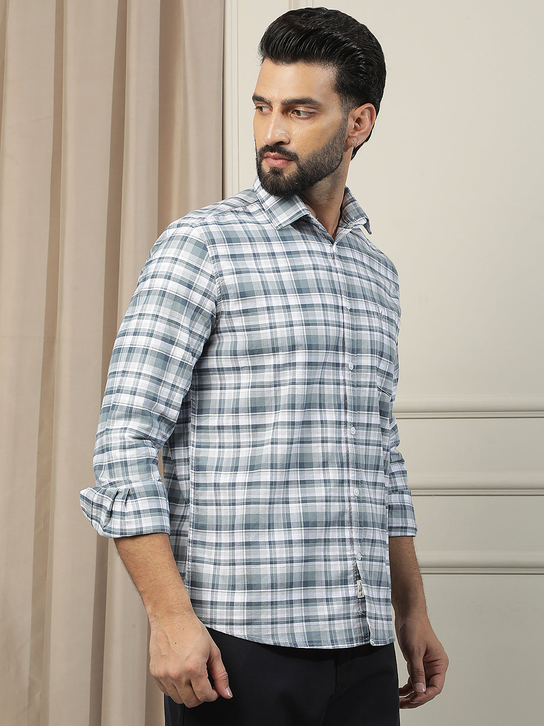 Grey Checked 100% Cotton Shirt