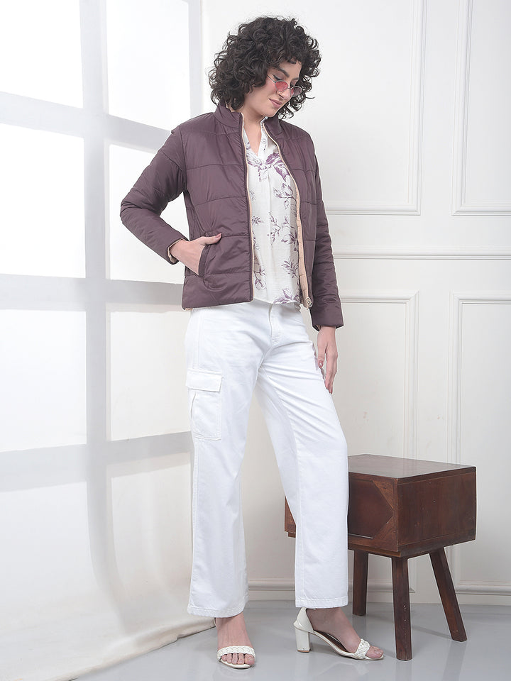 Wine High Neck Puffer Jacket