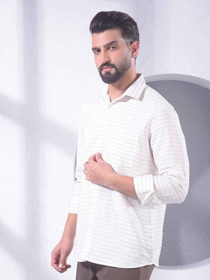 Beige Horizontal Stripes Linen Shirt