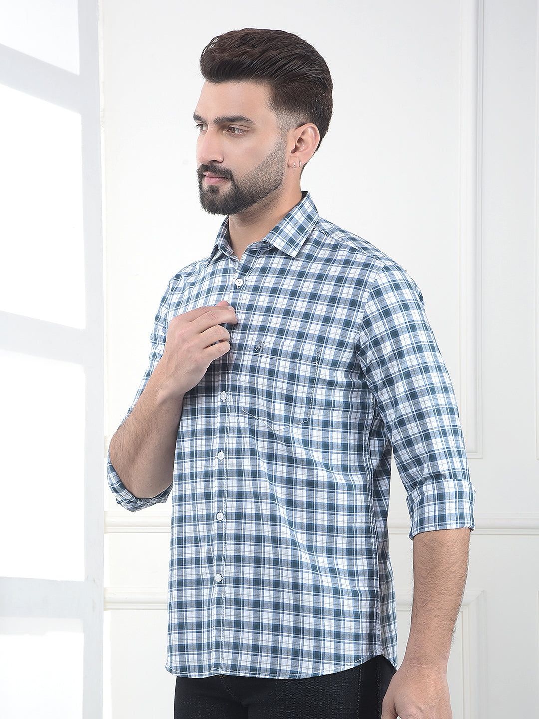 Blue Checked 100% Cotton Shirt