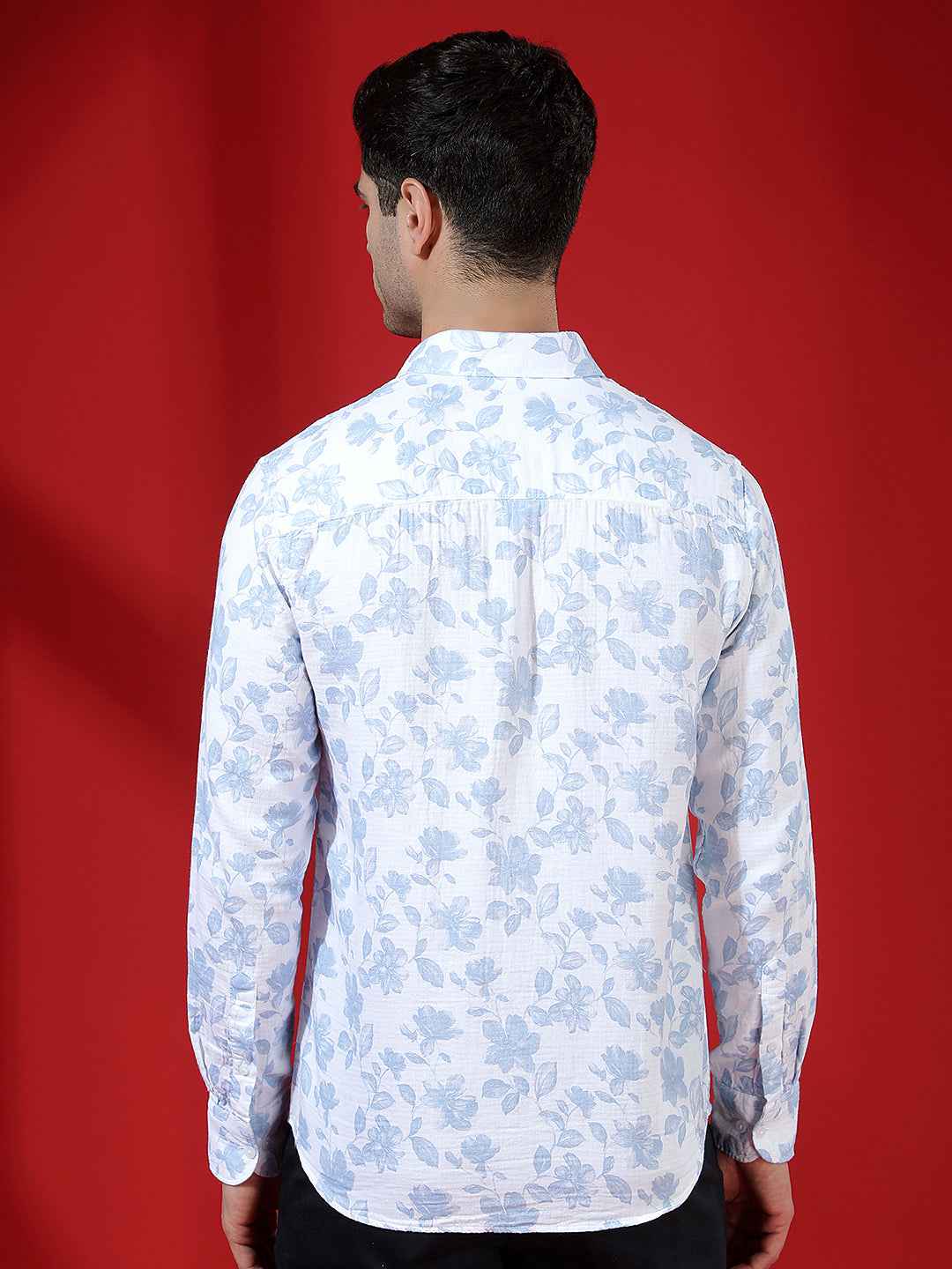 Blue Floral Print 100% Cotton Shirt