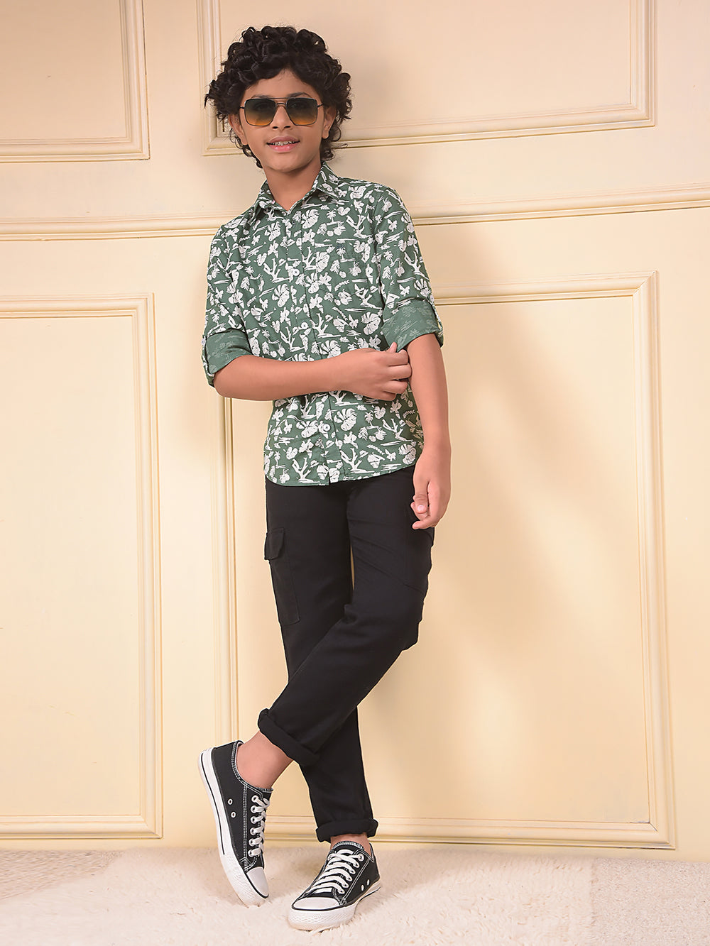 Green Floral Print 100% Cotton Shirt