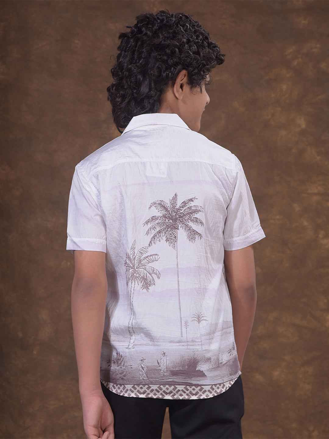 Brown Floral Print Resort-Collar Shirt