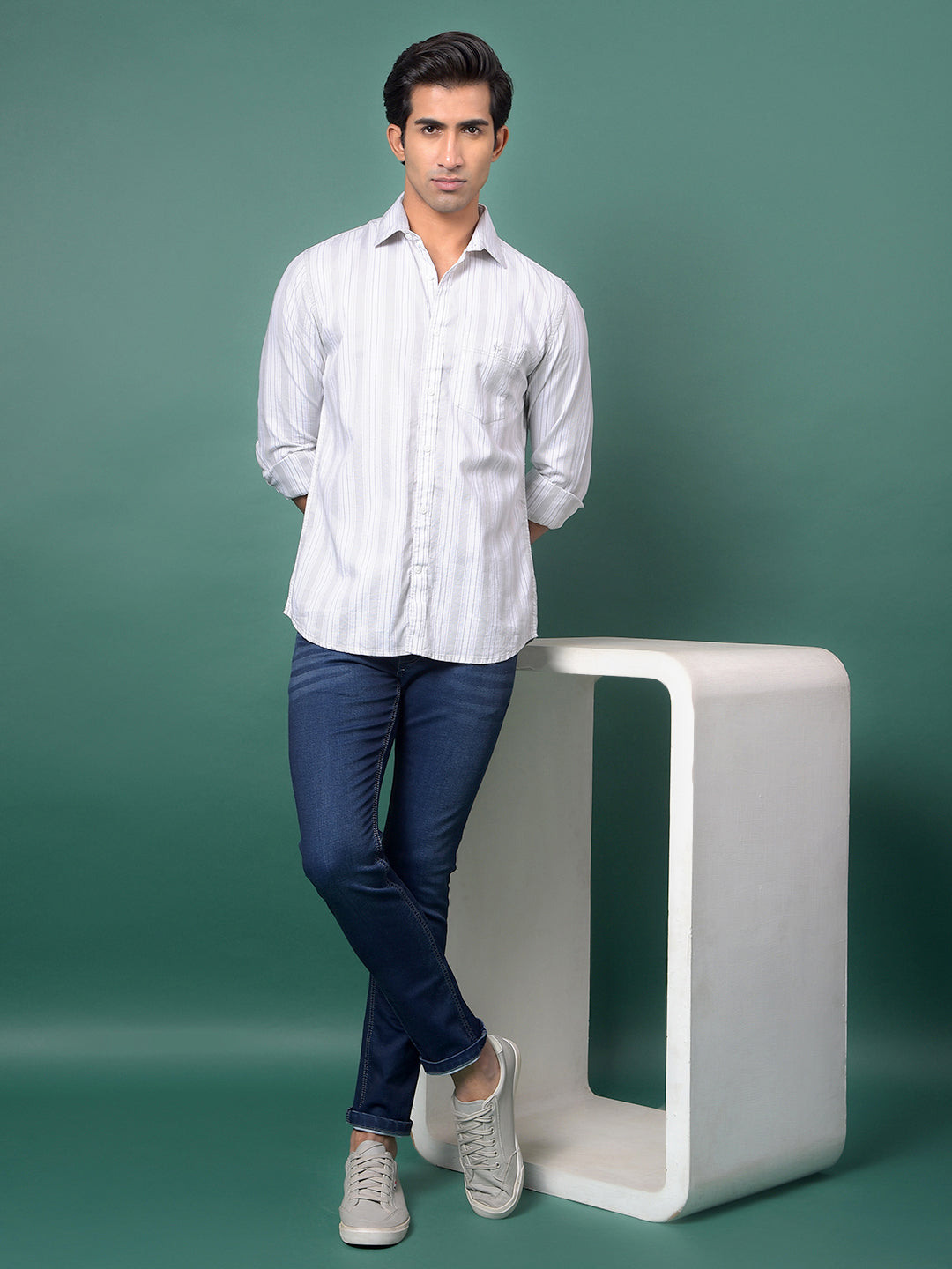 Green Vertical Stripes 100% Cotton Shirt-Men Shirts-Crimsoune Club