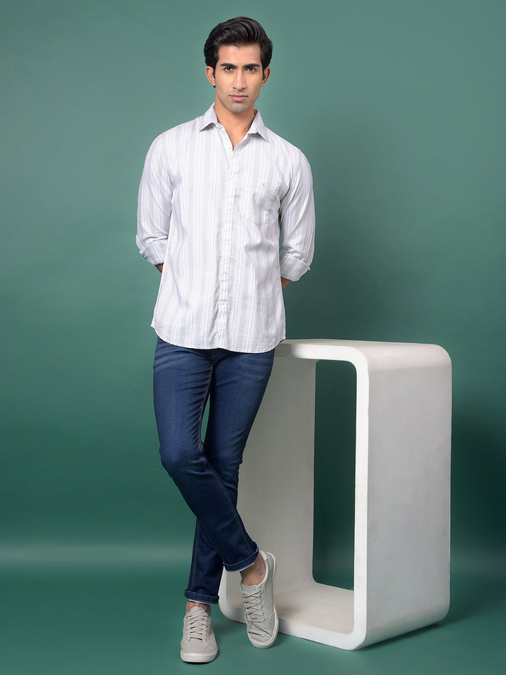 Green Vertical Stripes 100% Cotton Shirt-Men Shirts-Crimsoune Club