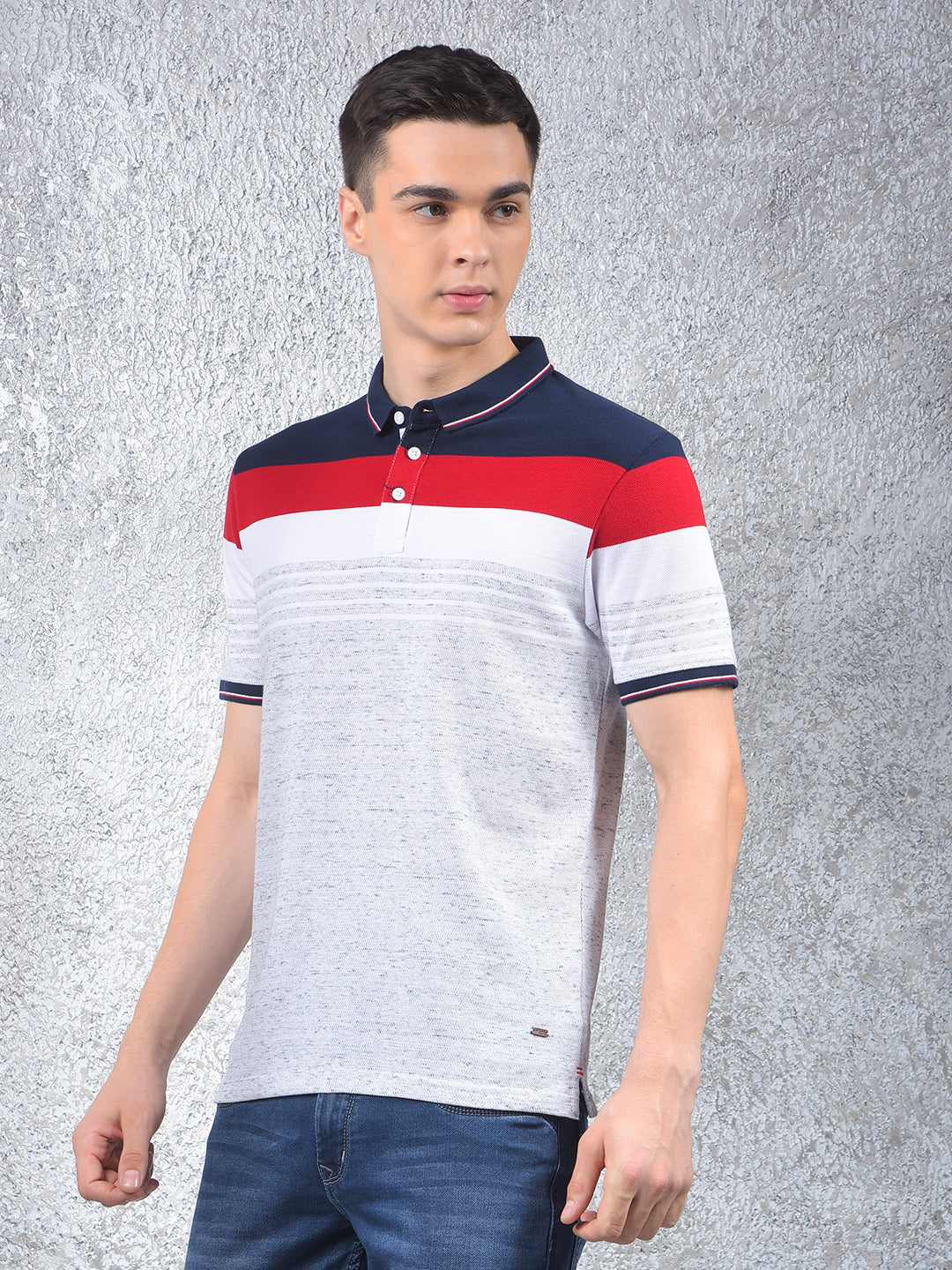 Multi-Color Color-Blocked Polo Neck T-Shirt