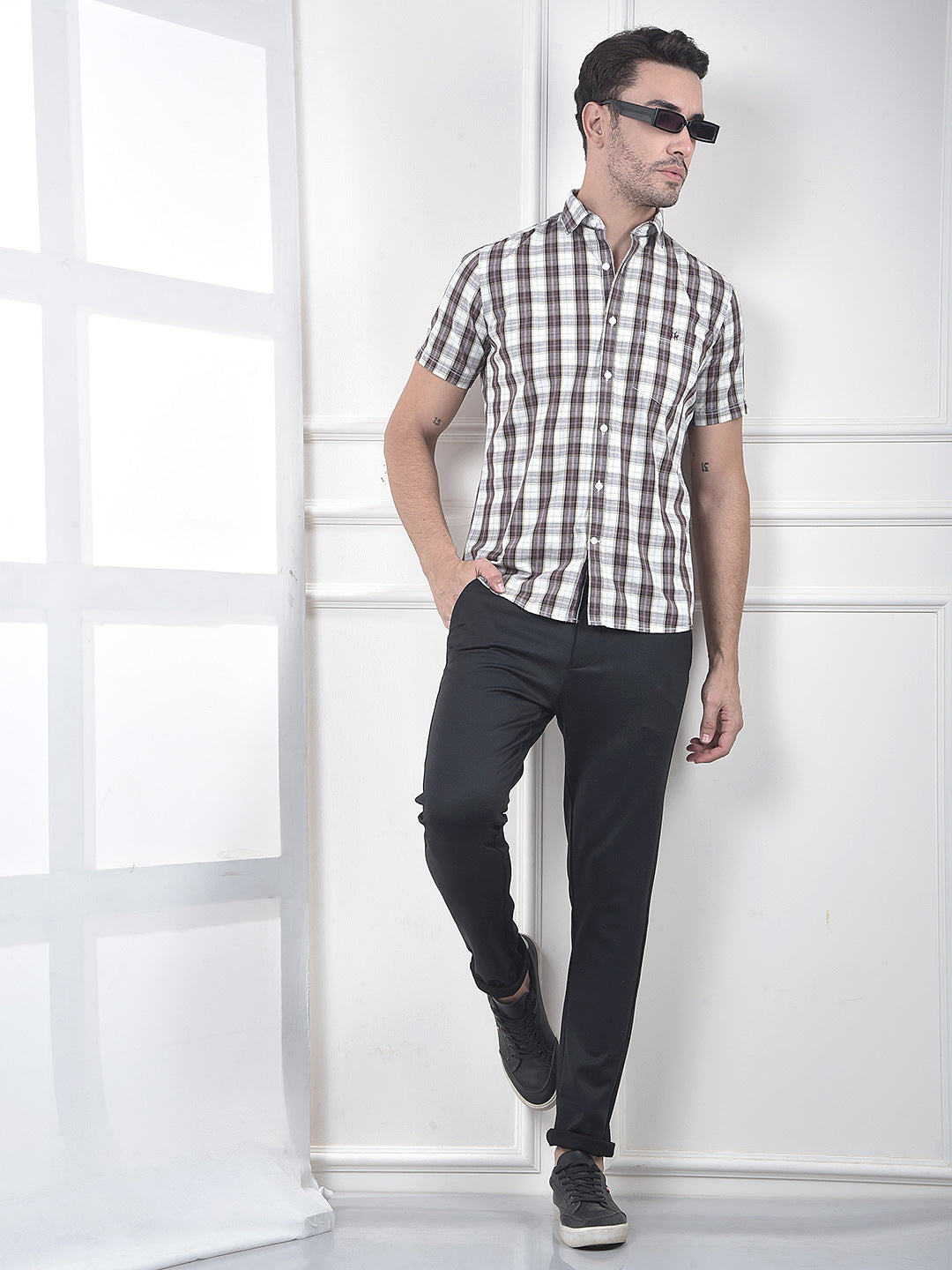 Brown Checked 100% Cotton Shirt