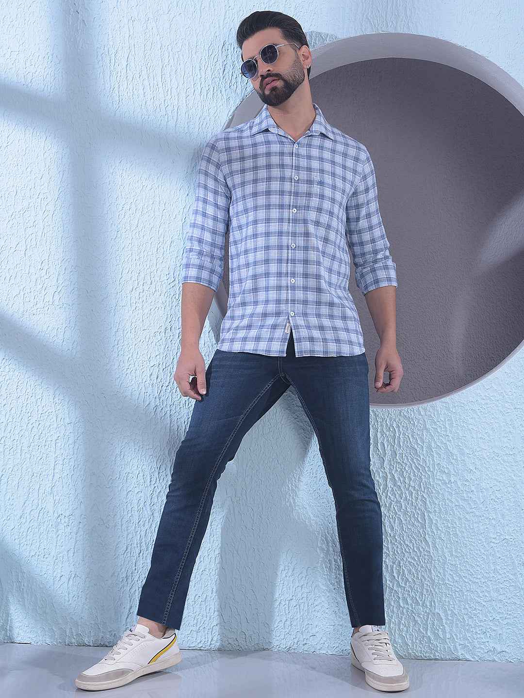 Blue Checked 100% Cotton Shirt