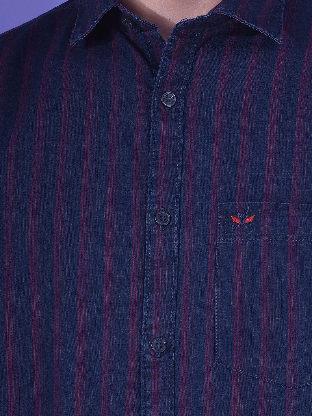 Navy Blue Vertical Stripes 100% Cotton Shirt