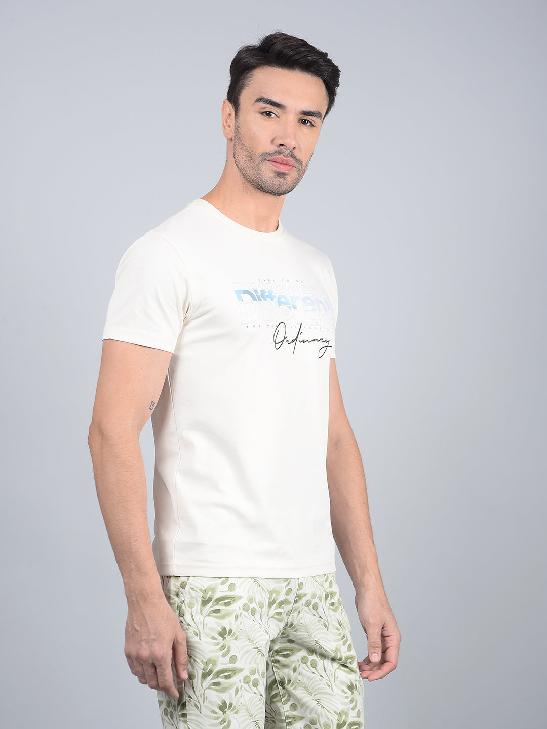 Cream Typographic Print T-Shirt