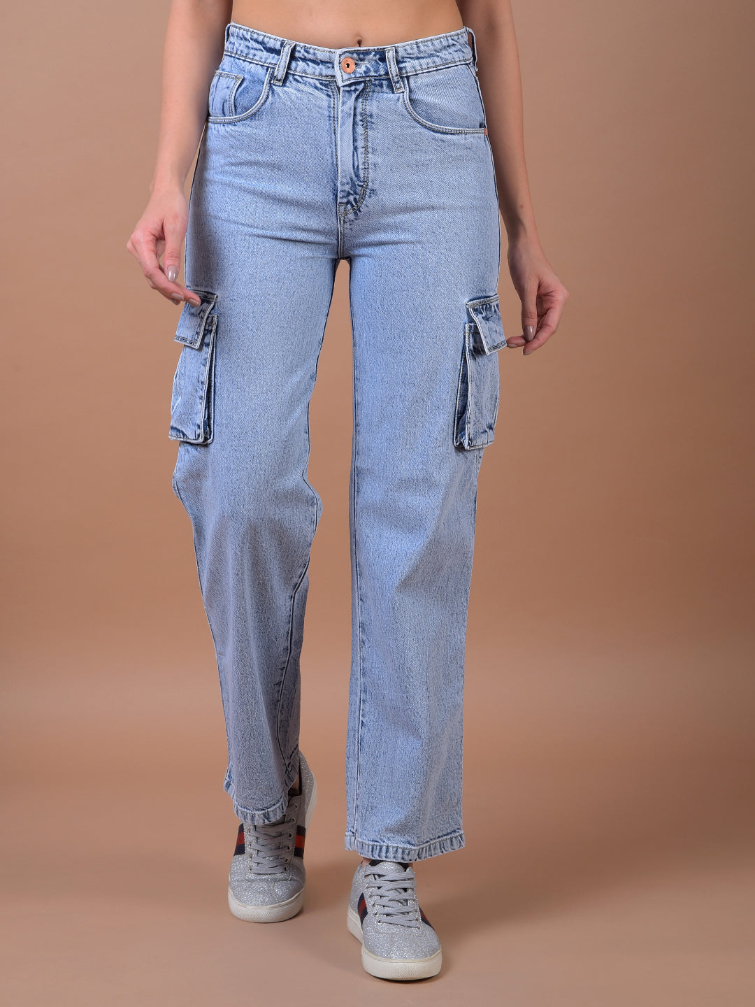 Blue Wide Leg 100% Cotton Cargo Jeans