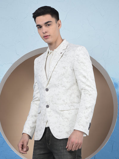 Off White Printed Notched Lapel Single-Breasted Blazer