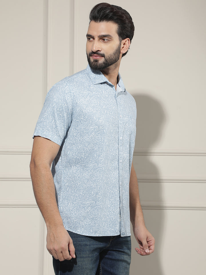 Pastel Blue Paisley Printed Shirt