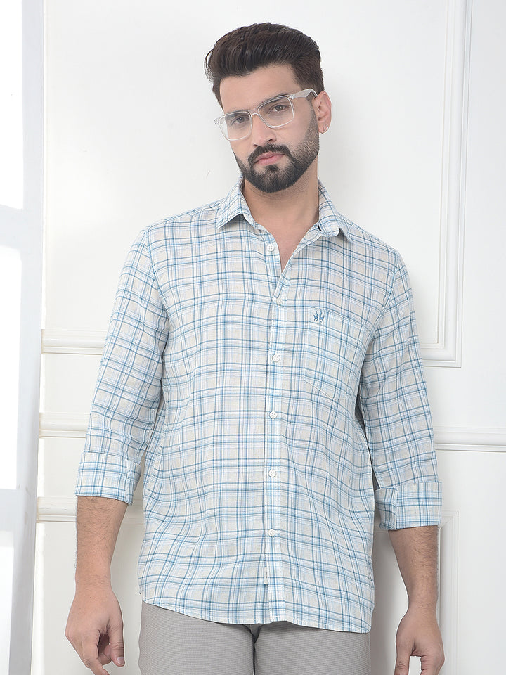 Periwinkle Blue Checked Linen Shirt