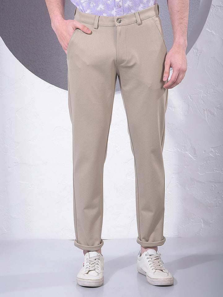 Beige Printed Knitted Trousers