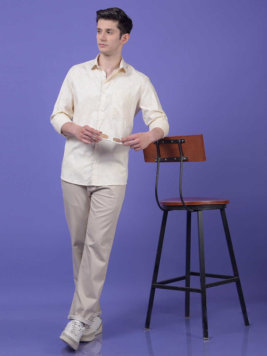 Beige Printed Modal Shirt