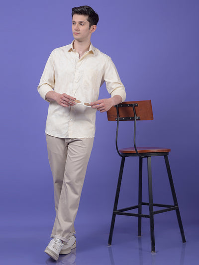 Beige Printed Modal Shirt