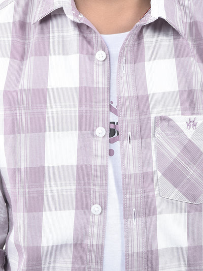 Purple Checked 100% Cotton Shirt & T-Shirt Set