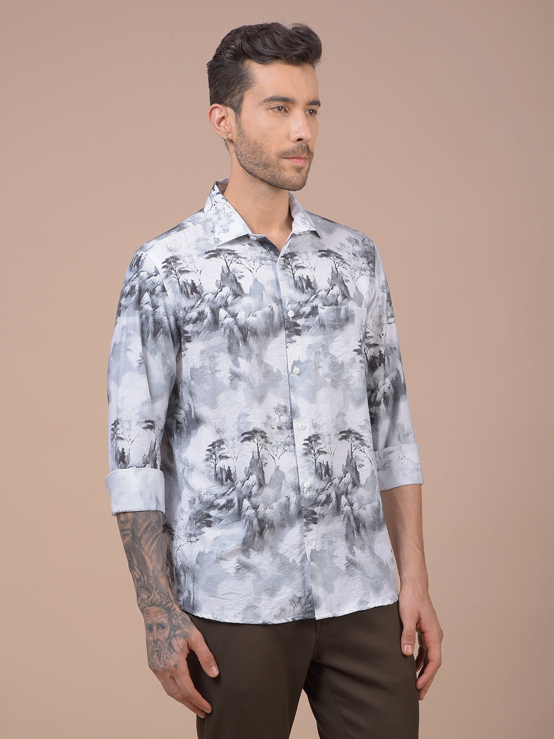 Grey Floral Print Shirt