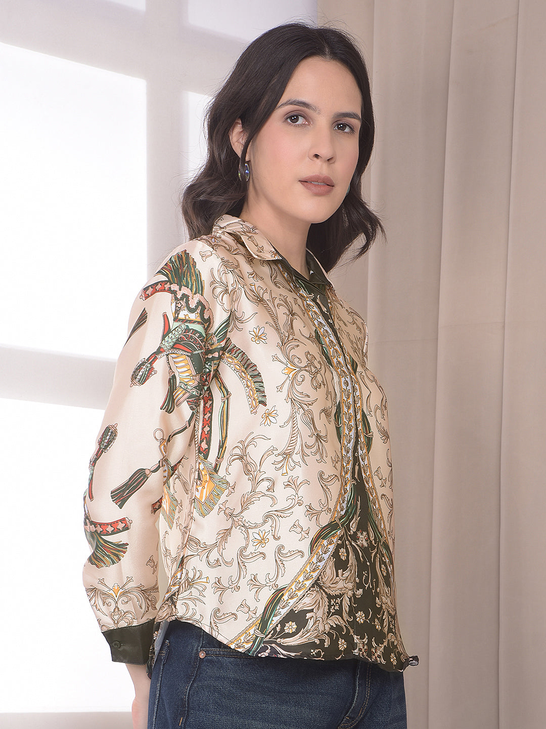 Multi-Color Botanical Print Shirt