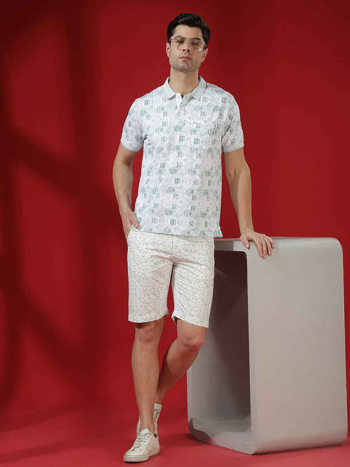 White Printed 100% Cotton Shorts