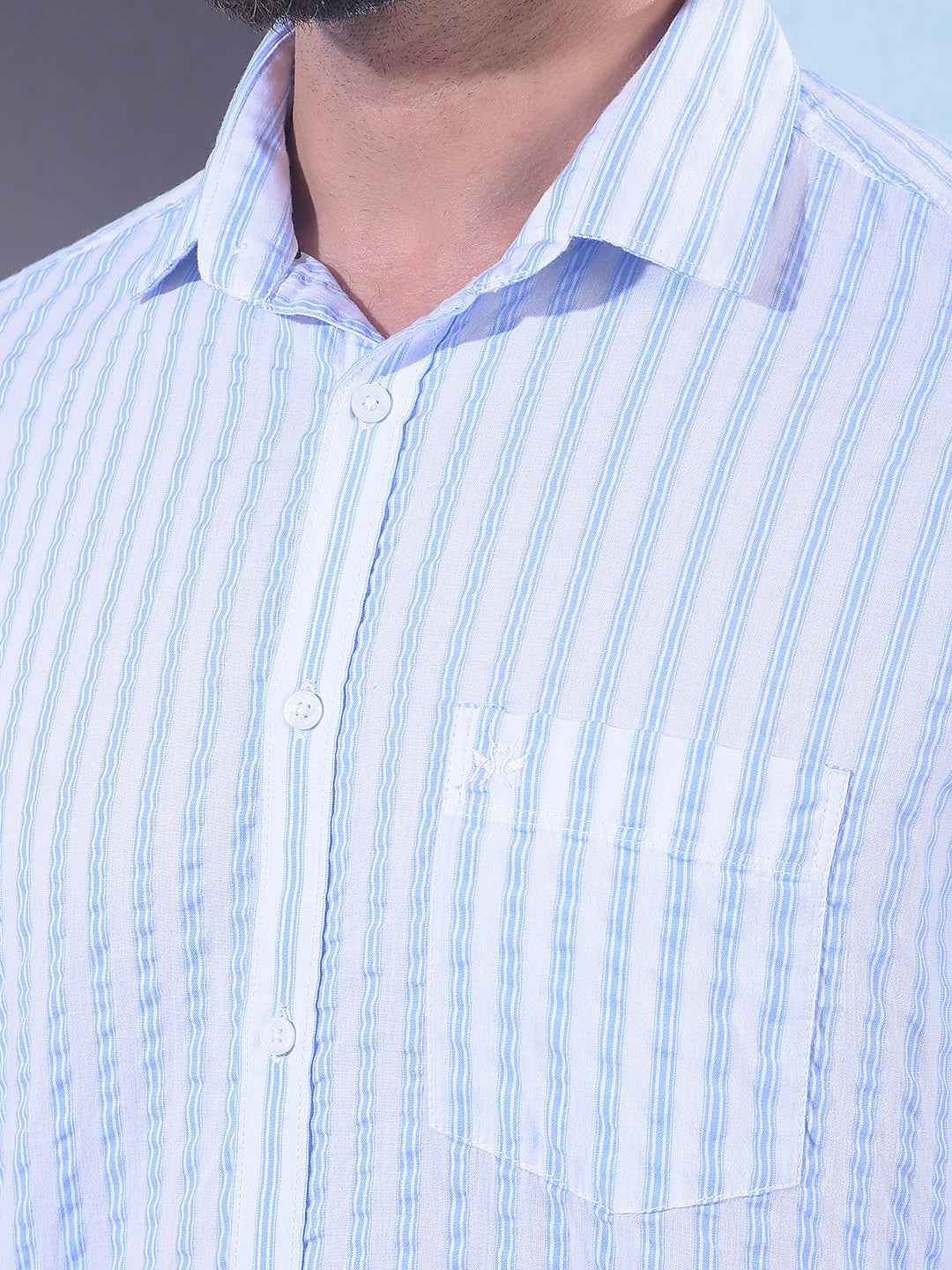 Blue 100% Cotton Vertical Stripes Shirt