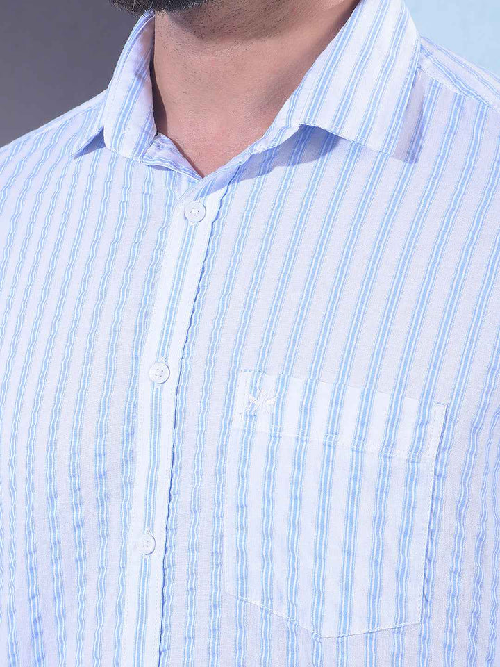 Blue 100% Cotton Vertical Stripes Shirt