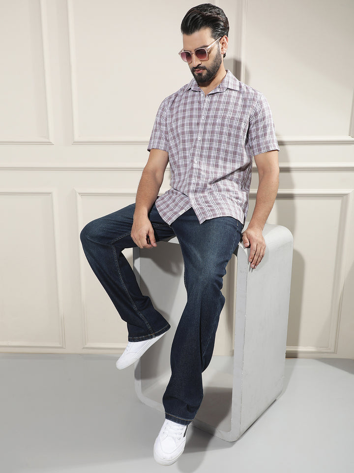Purple 100% Cotton Checked Shirt