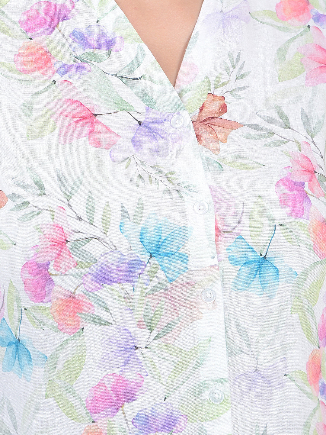 Printed Linen Peach V-Neck Shirt