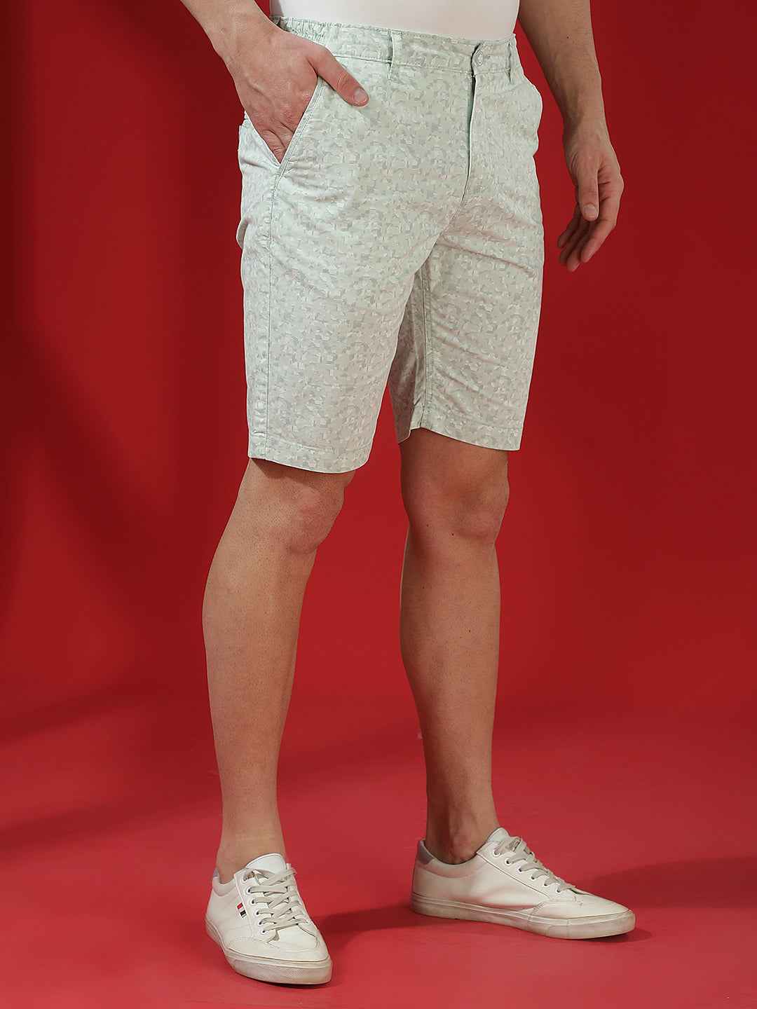 Olive Green 100% Cotton Camouflage Print Shorts
