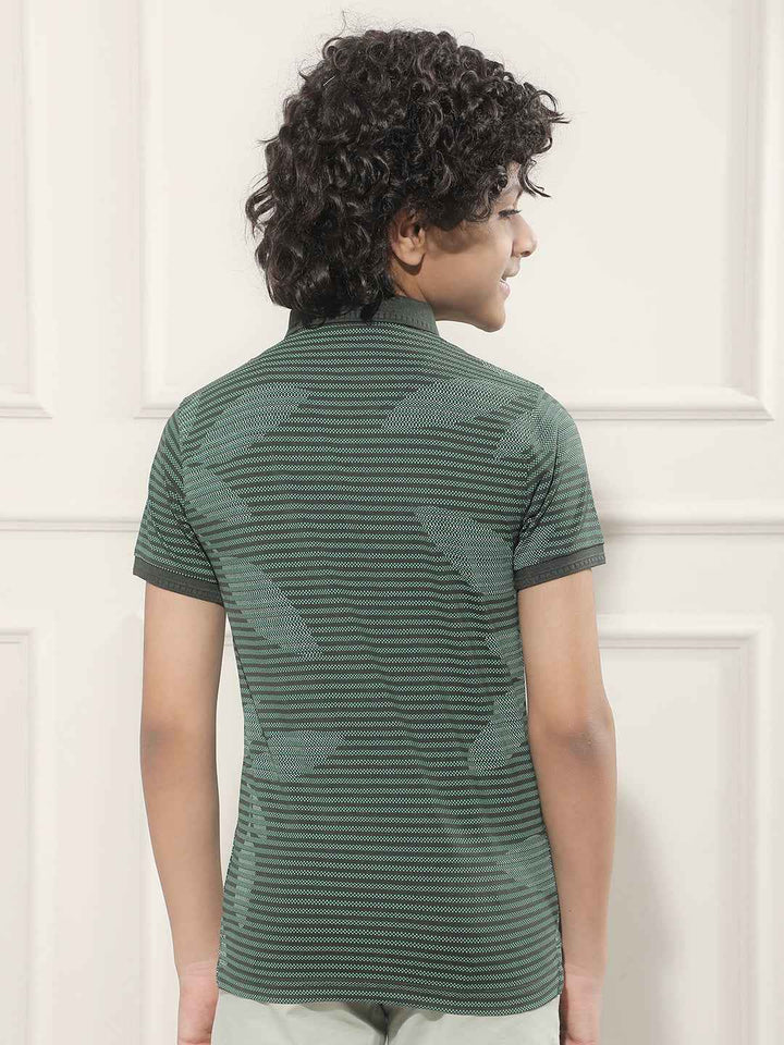 Green Floral Print Polo Neck T-Shirt