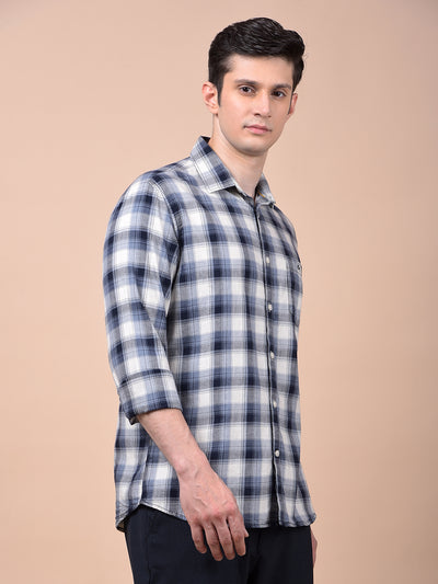 Navy Blue Checked 100% Cotton Shirt