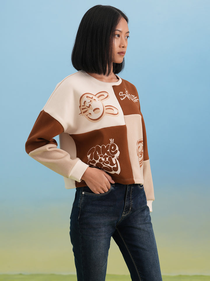 Two-Tone Cartoon Graphic Sweatshirt