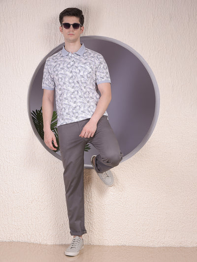 Purple Floral Print Polo-Neck T-Shirt