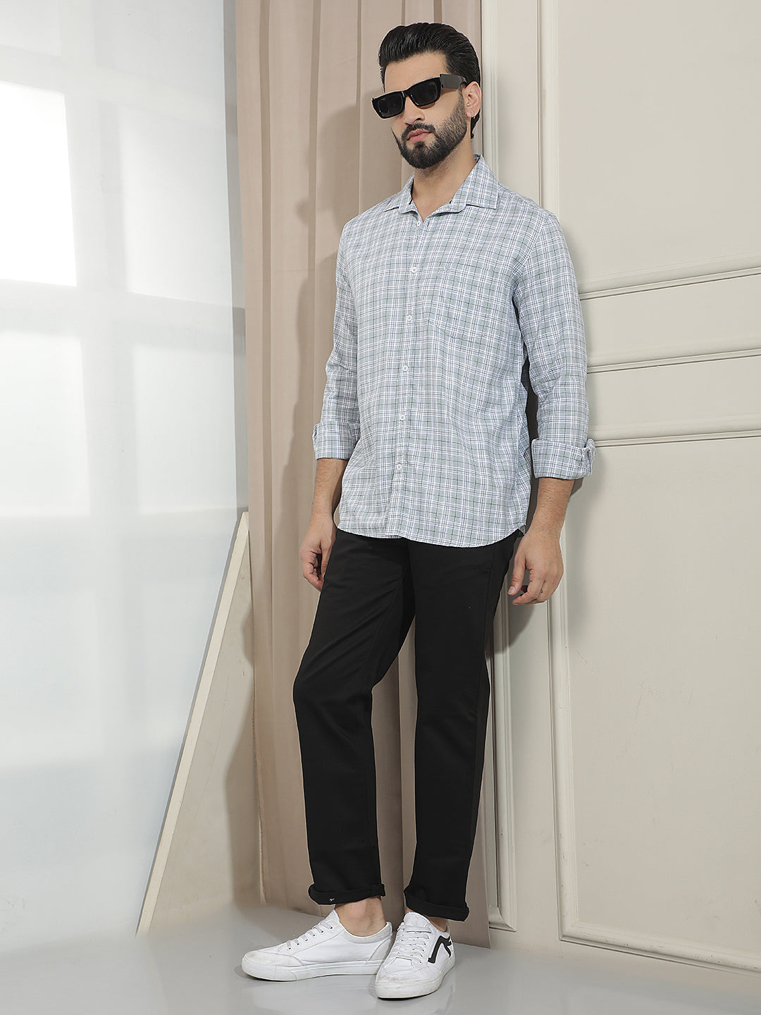 Grey 100% Cotton Checked Shirt