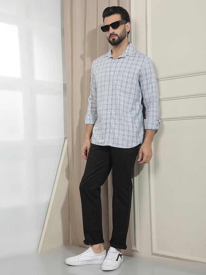 Grey 100% Cotton Checked Shirt