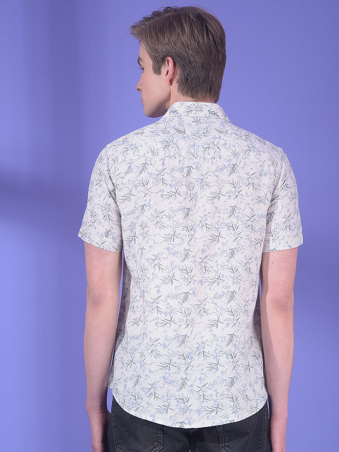 Blue Floral Print Linen Shirt