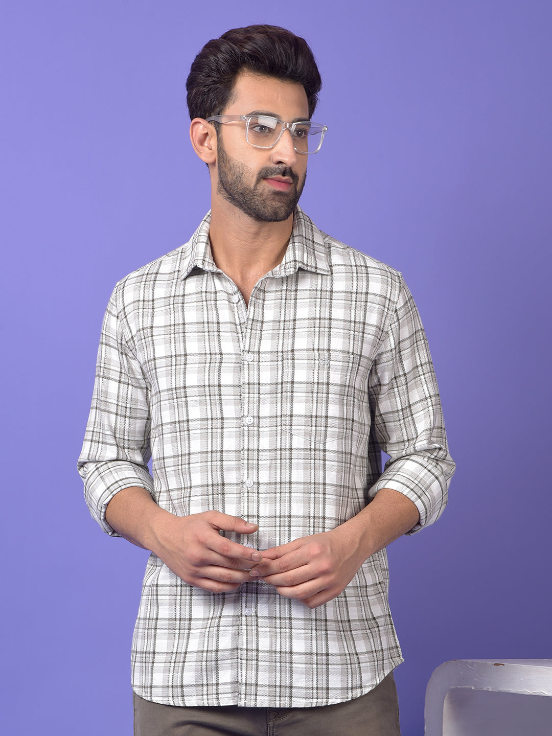 Grey Checked 100% Cotton Shirt