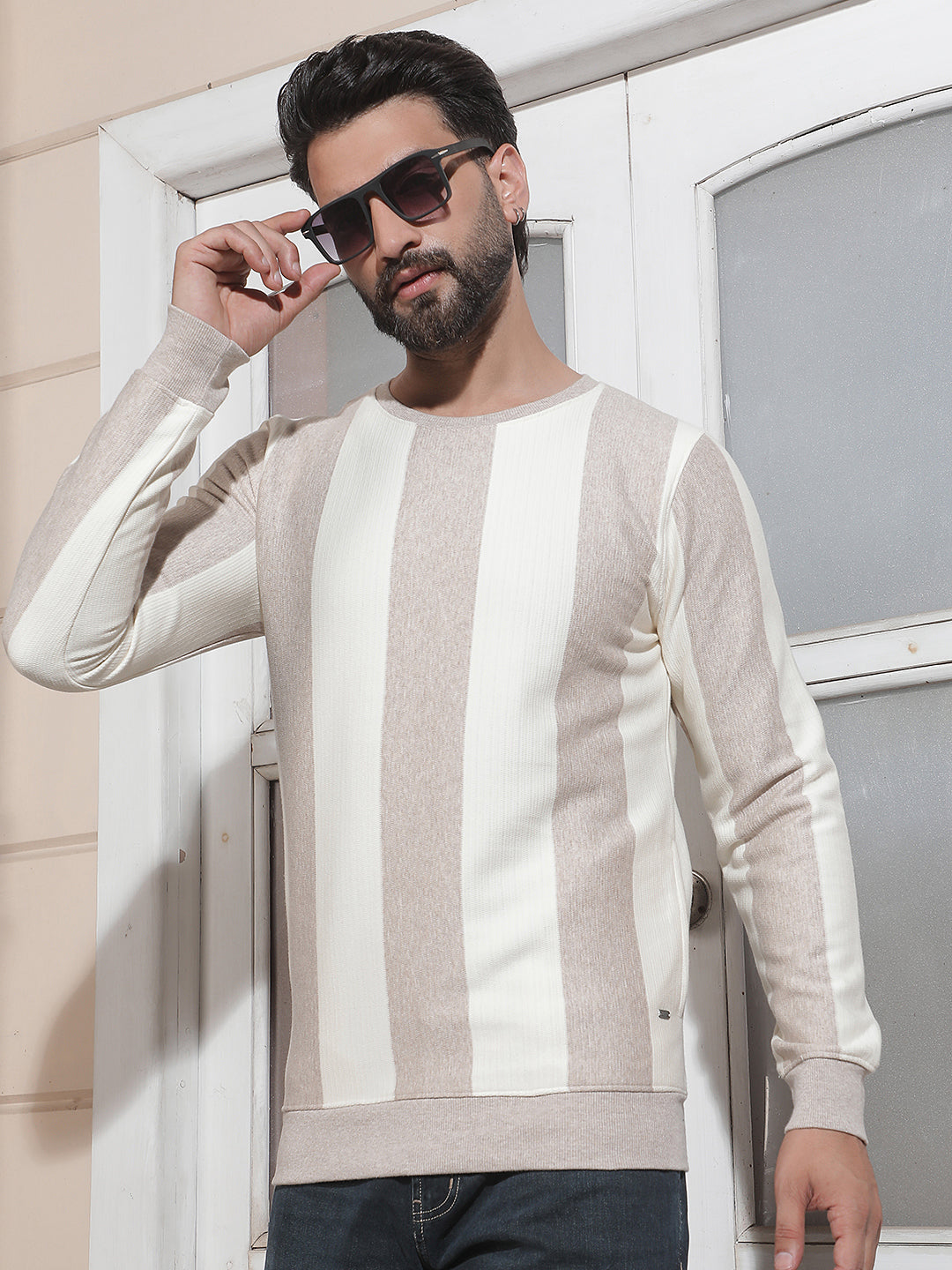 Brown Vertical Striped Sweatshirt