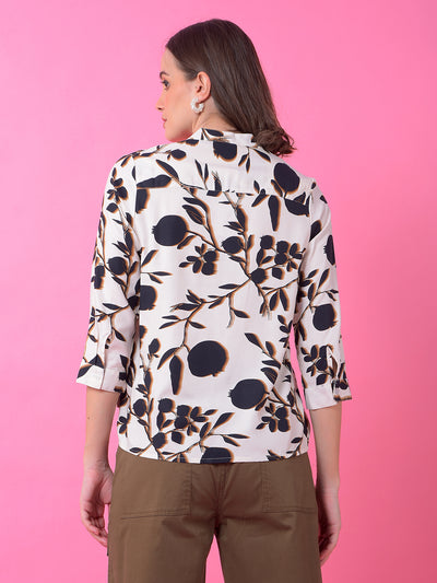 Black Floral Print V-Neck Top