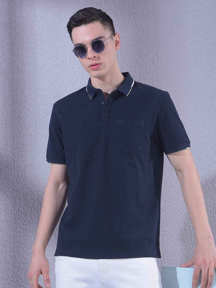Navy Blue Polo Neck T-Shirt