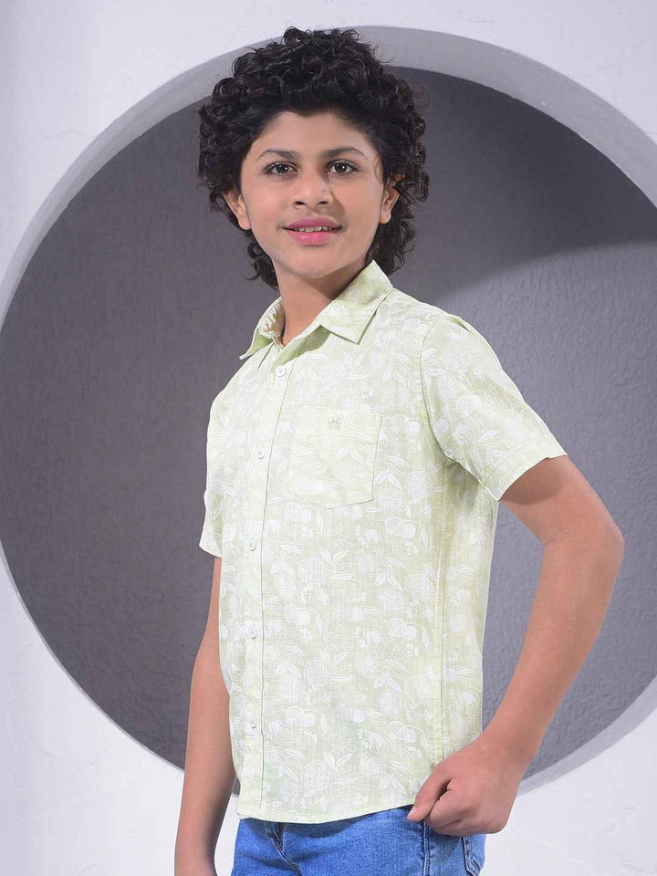Green Floral Print 100% Cotton Shirt