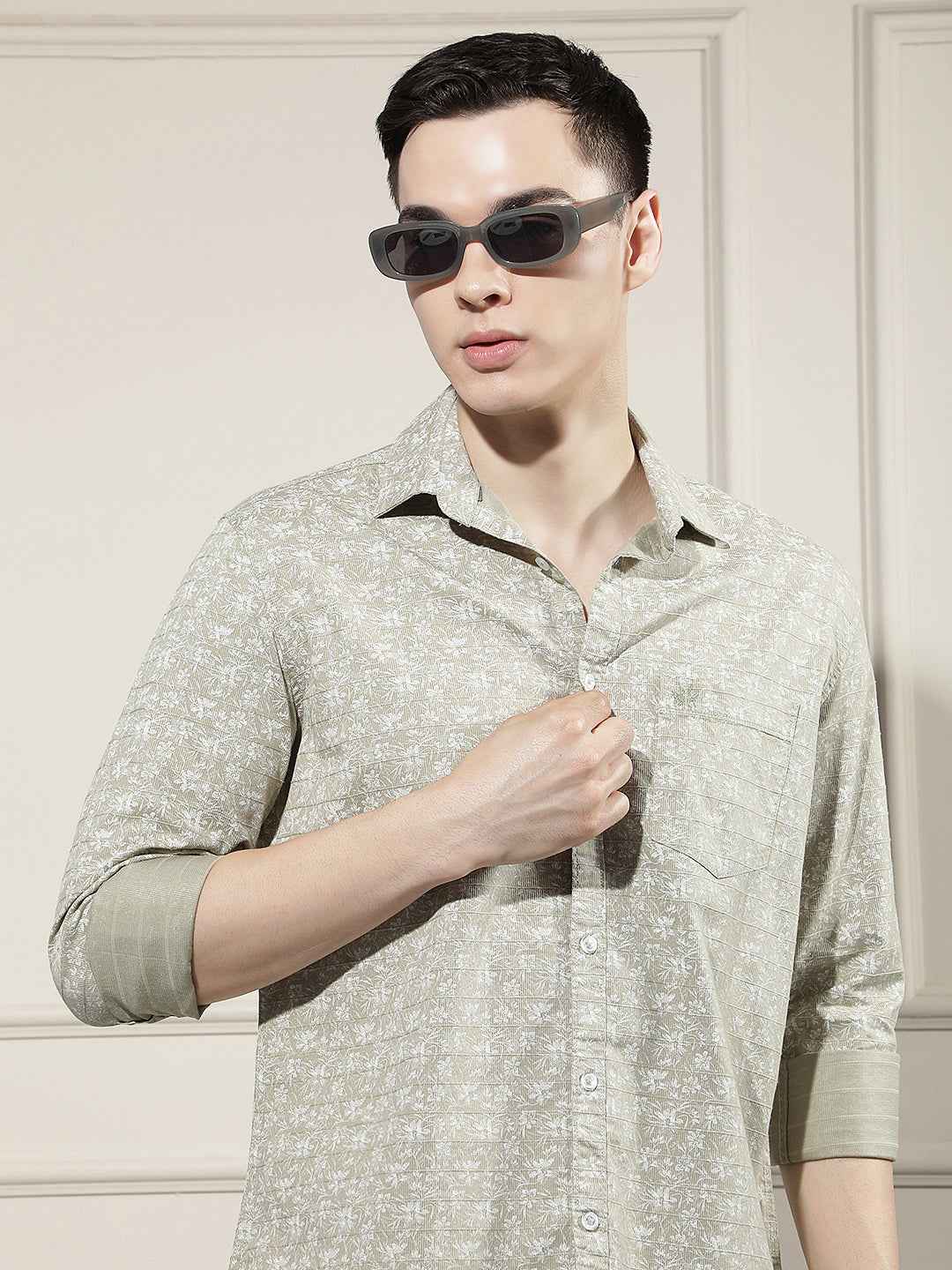 Olive Floral Print Shirt