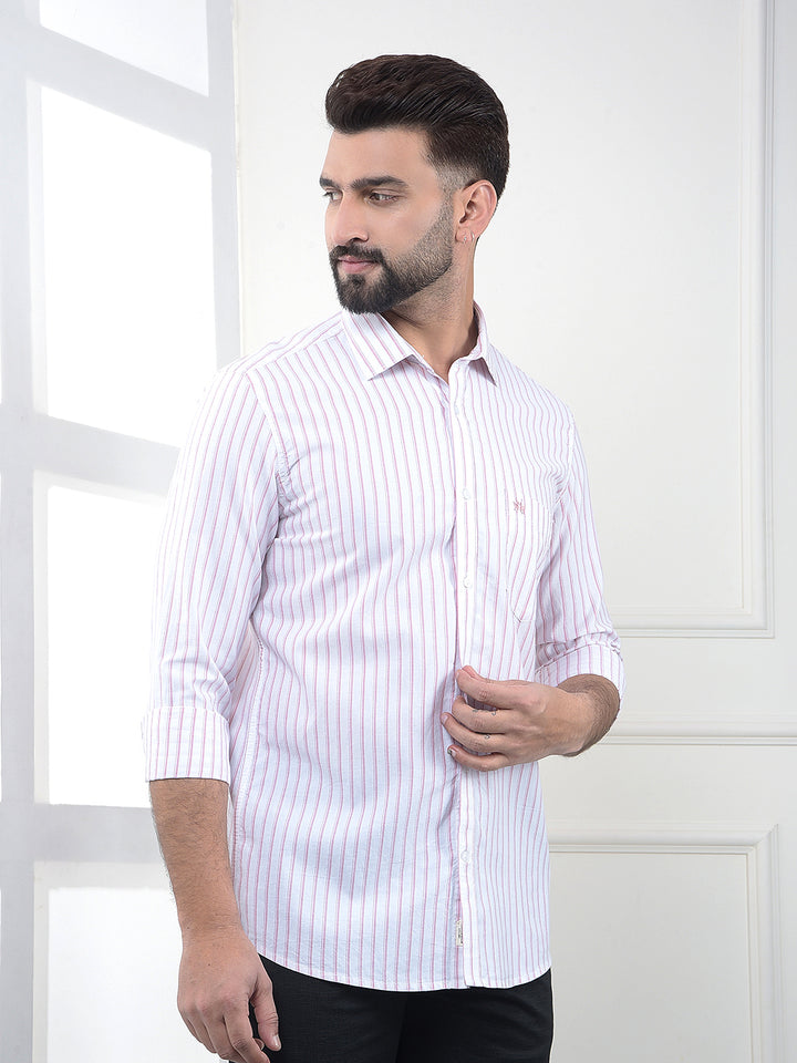 Pink Vertical Striped 100% Cotton Shirt
