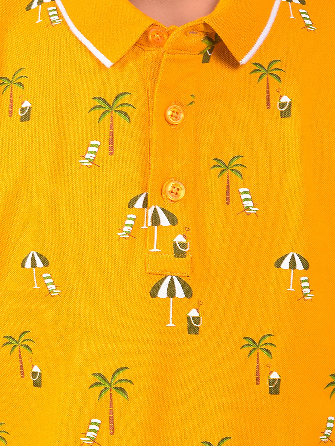 Mustard Floral Print Polo Neck T-Shirt