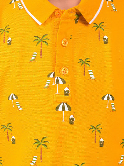 Mustard Floral Print Polo Neck T-Shirt