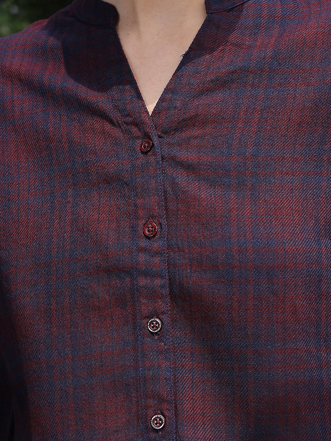 Maroon Checked V-Neck Shirt