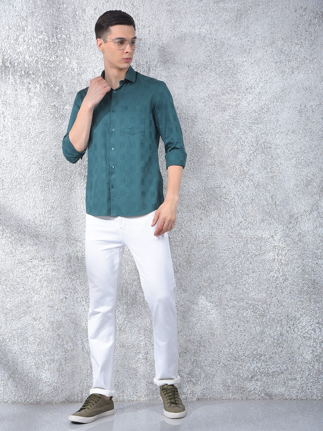Green Textured 100% Cotton Shirt